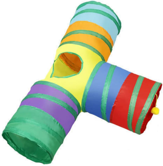 Pet Activity Structure with Crinkle Paper - Interactive Toy for Indoor Cats, Foldable Play Tube for Enrichment & Exercise (T-Shape)