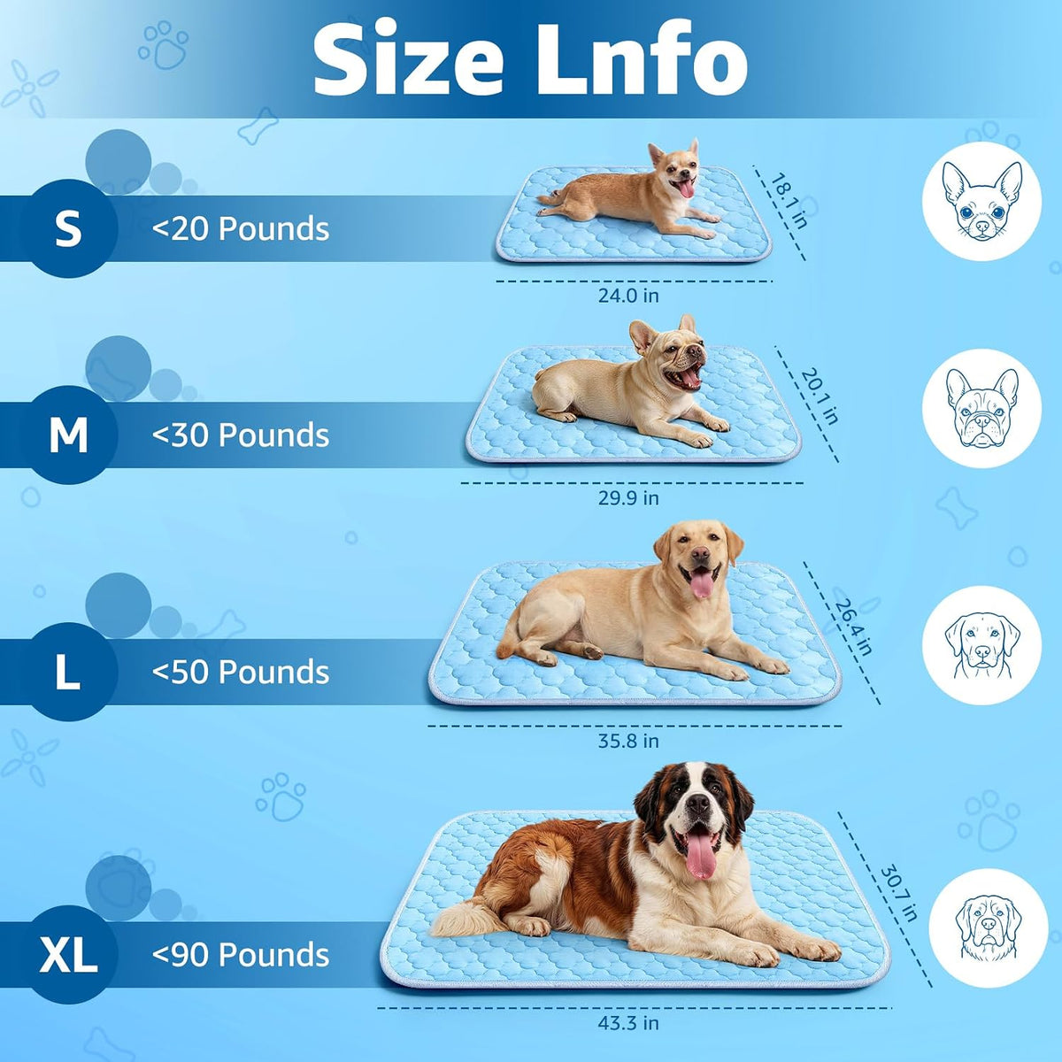 Pet Cooling Mats for Dogs, Cooling Pet Bed Outdoor & Indoor Use W Ice Silk Fabric & Waterproof Cover, Summer Cool Pad 29" X 18", Non-Slip Washable Pet Blanket for Crate Kennel Travel (Cryo Ice Blue)