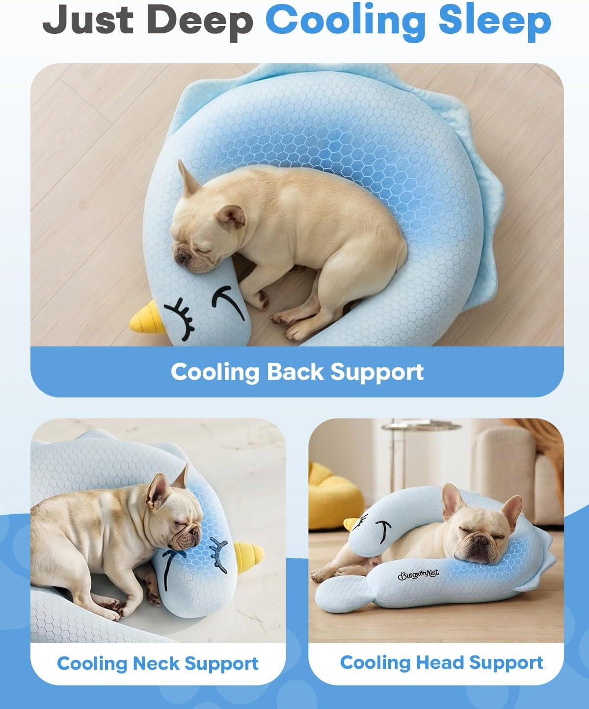 Burgeonnest Cooling Small Dog Pillow for Puppies and Cats,(Cool Blue, Medium)