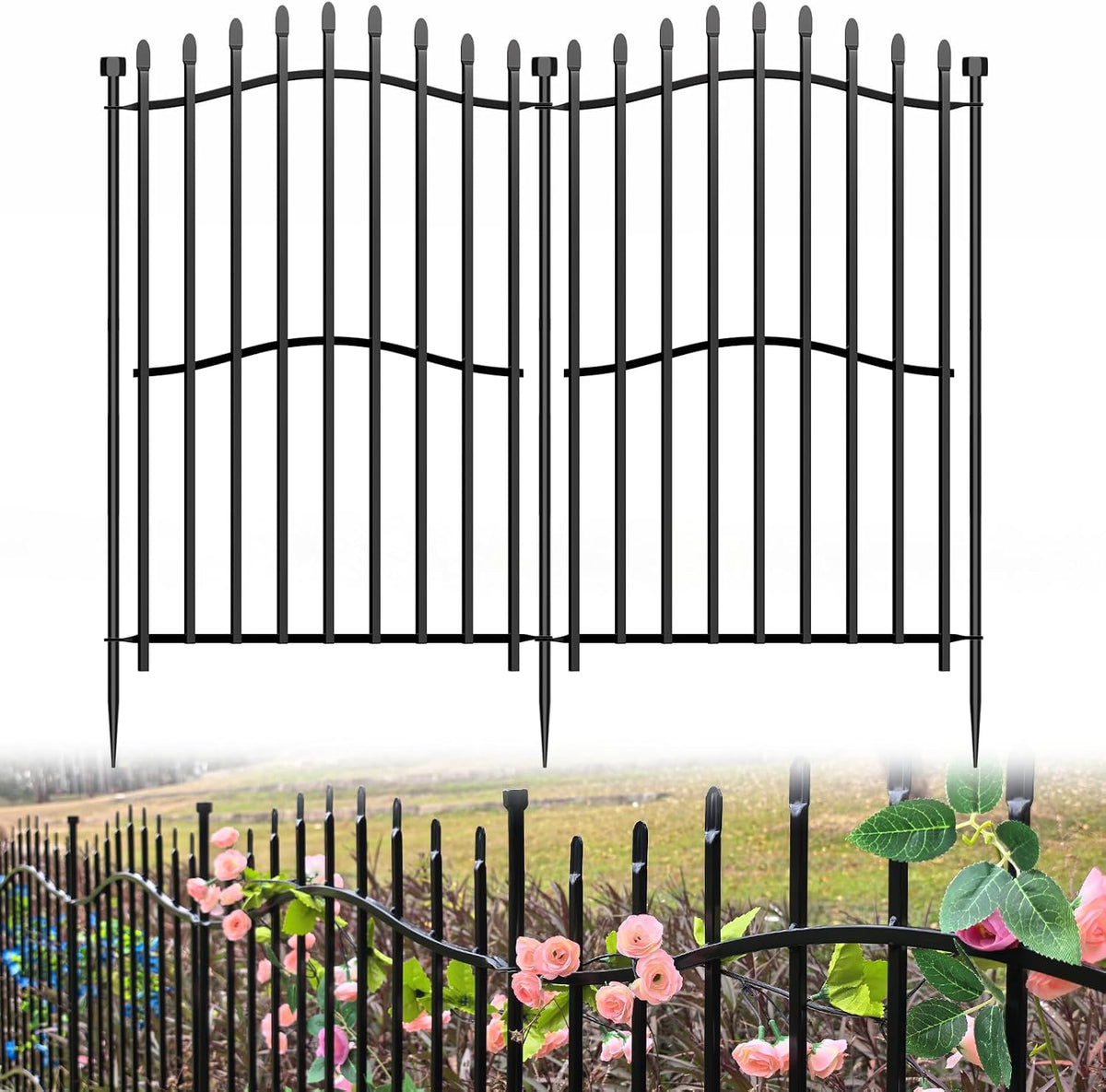No Dig Garden Fence 40" H X 22.5'L Decorative Yard Dog Outdoor Panels