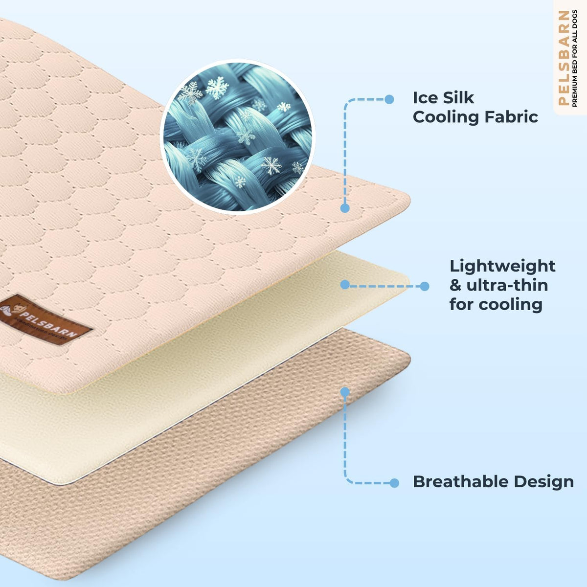 Pelsbarn Dog Cooling Mat, Ice Silk Self-Cooling Pad, Light Beige, XL