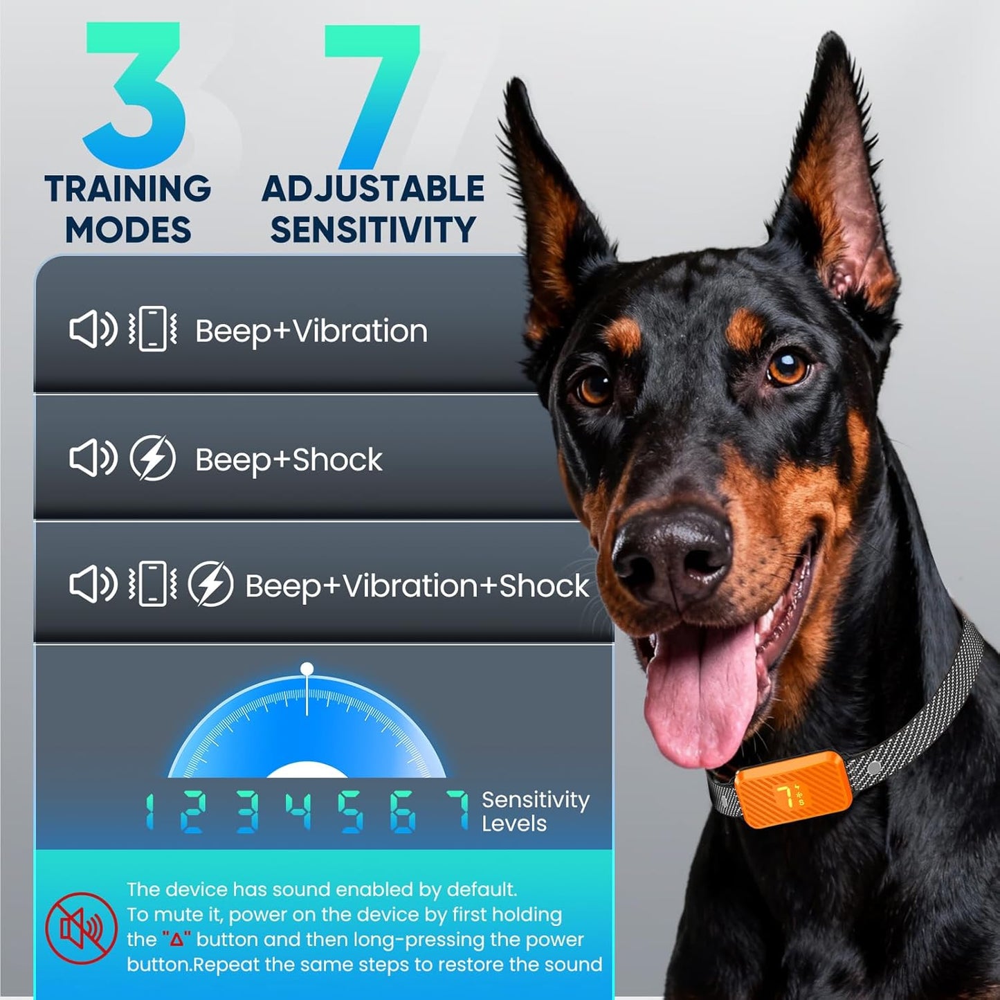 Dog Bark Collar for Large Medium Small Dogs, Effective No-Bark Collar, Smart Barking Collar, Rechargeable Bark Collar with 7 Sensitivity, 3 Modes, Waterproof,Neon Orange