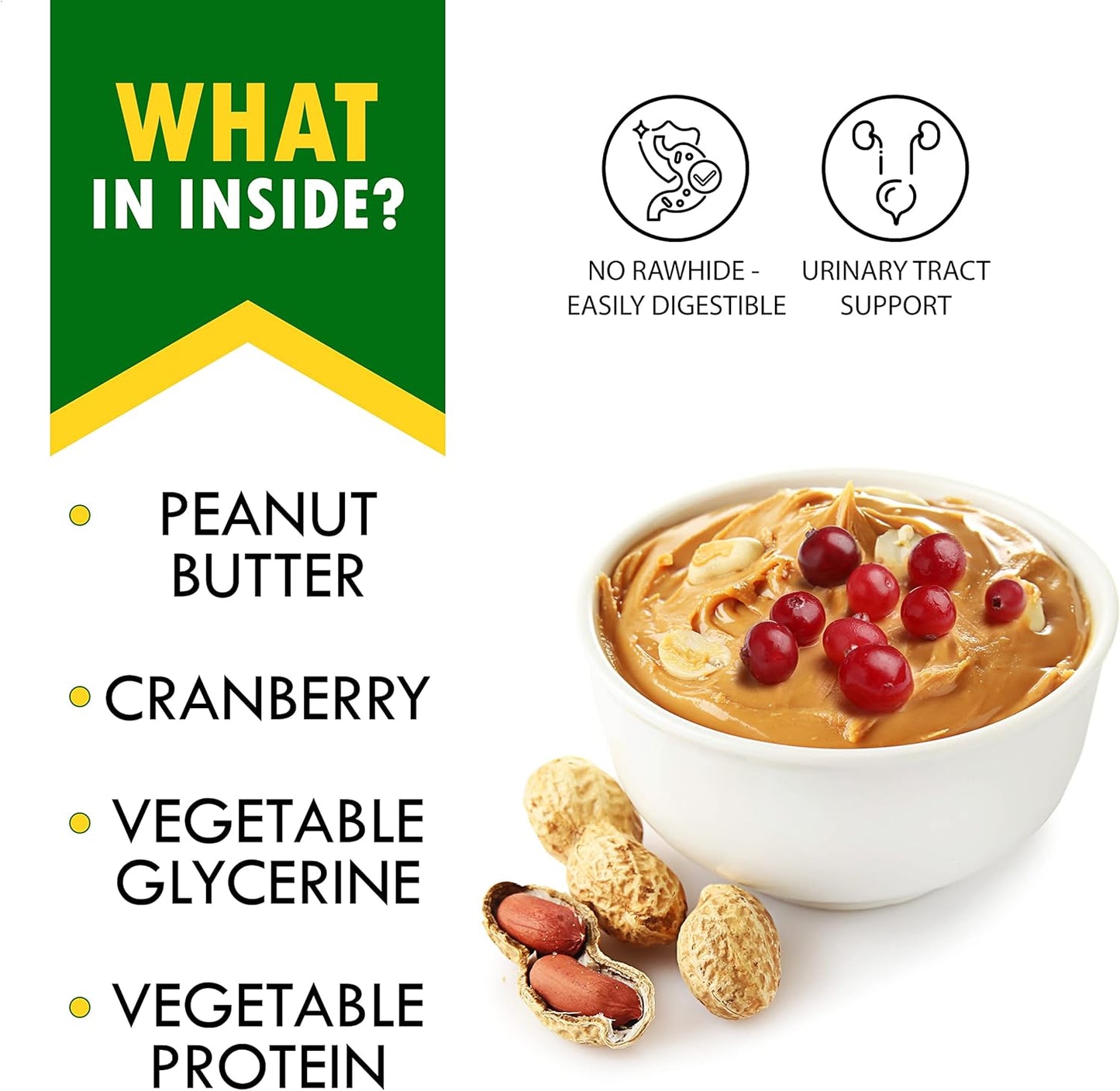 Dog Treats Peanut Butter Bones with Cranberry & Rawhide Free Chew 10.6 Oz - Pet Natural Mini & Big Snacks Healthy Collagen & Bulk Best Chews for Small & Large Dogs - Made for USA (Peanut Butter)