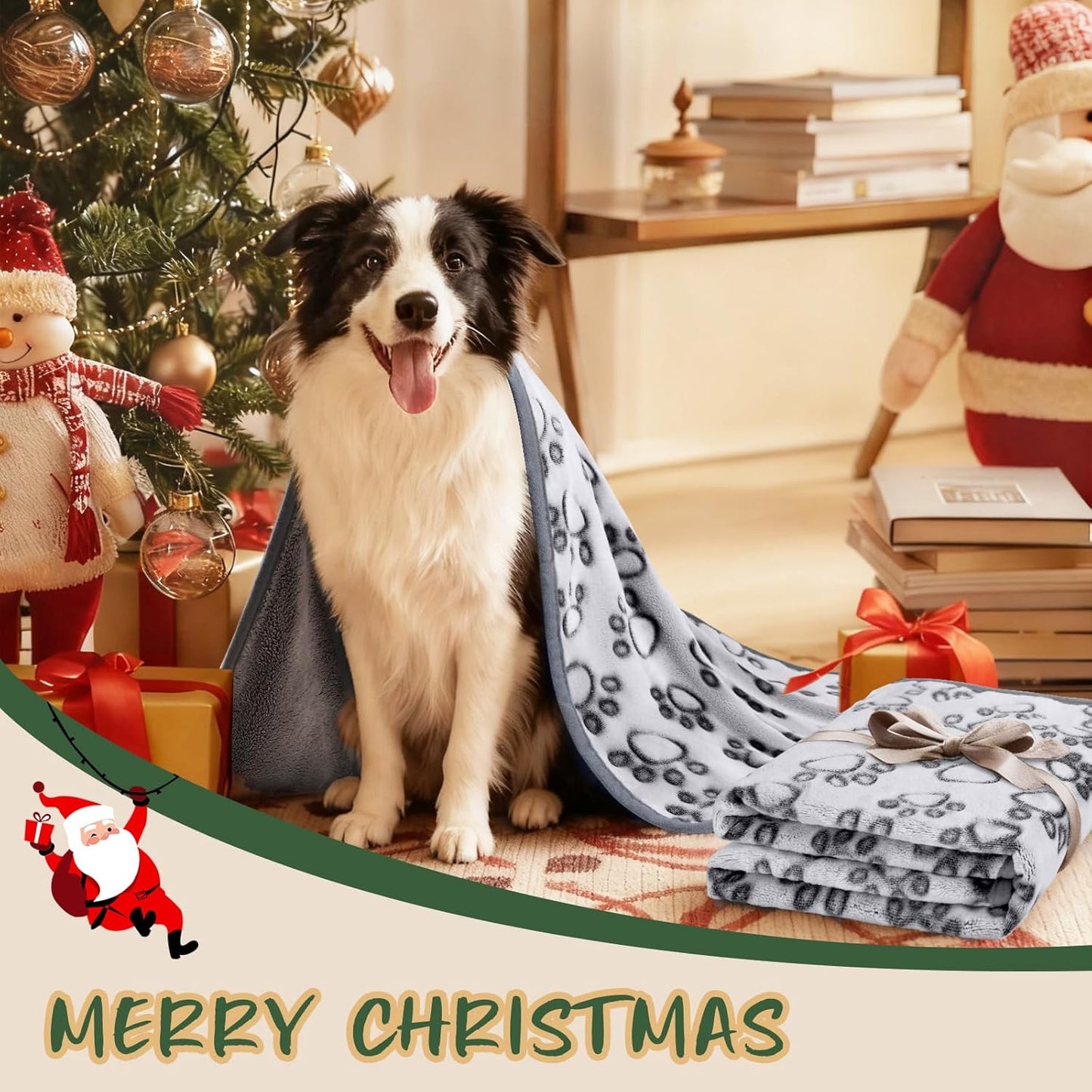 Luciphia Premium Soft Dog Blanket for Small Medium Large Dogs Washable 300GSM Fluffy Warm Fleece Puppy Cat Paw Print Pet Flannel Grey Paw M(30"X20")