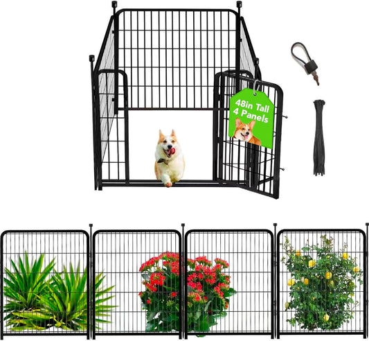 Getlay Dog Playpen 48 Inch(H) 4 Panels Dog Fence Outdoor for Yard. Metal Dog Pen Heavy Duty Pet Puppy Exercise Pen for Rv Camping Garden Yard, Wide Door Low Threshold Dog Fence Total 8.9 Ft(L)