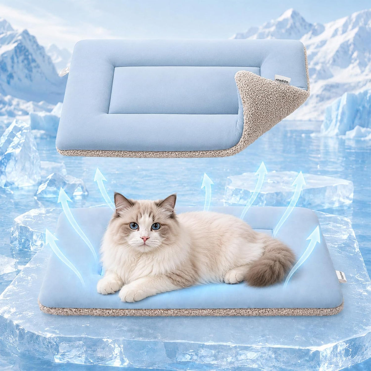 Cooling Mat for Cats, Washable Pet Beds Crate Pad, 24"X 18" X 2" Thick & Durable Dog Cooling Mat, Reversible Warm & Cooling Cat Bed, Self Warming Cat Bed for Couch, Crate & Beds - S