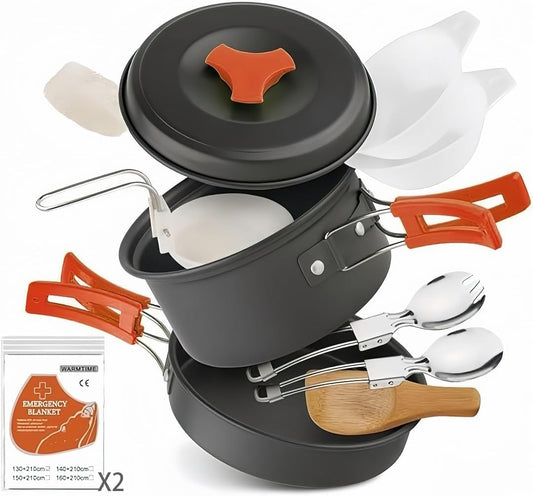 Camping Cookware Set, Nonstick Pot Pan Utensils Mess Kit for Backpacking