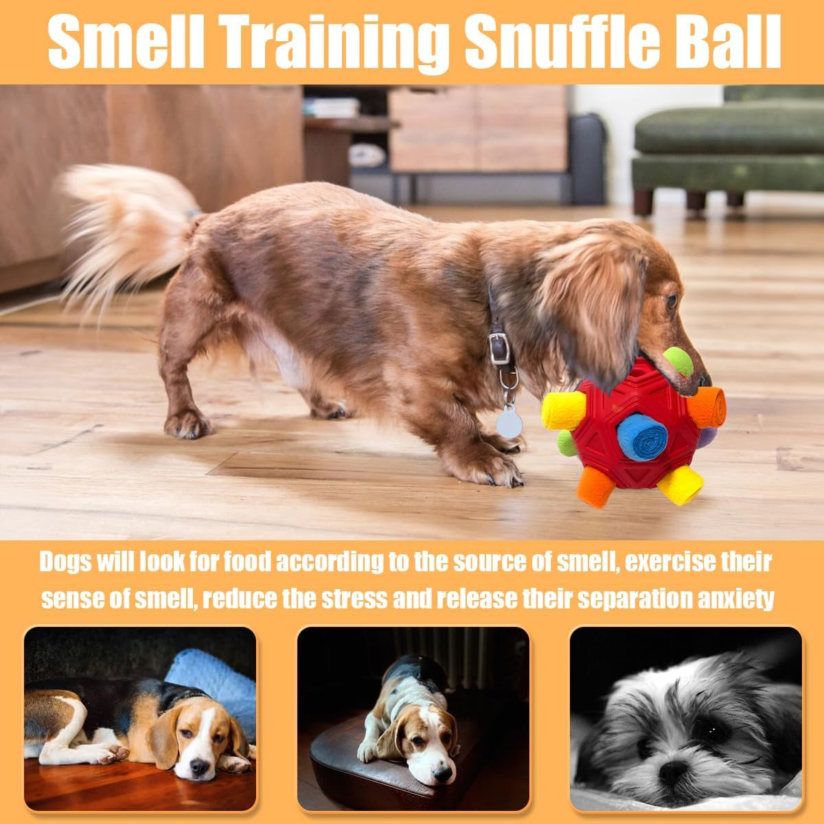 Dog Snuffle Ball-Interactive Puzzle Dog Toys Encourage Natural Foraging Skills Slow Feeder for Training and Stress Relief, Cloth Strip Hiding Food Chew Toys for Any Size Dogs, Machine Washable (Red)