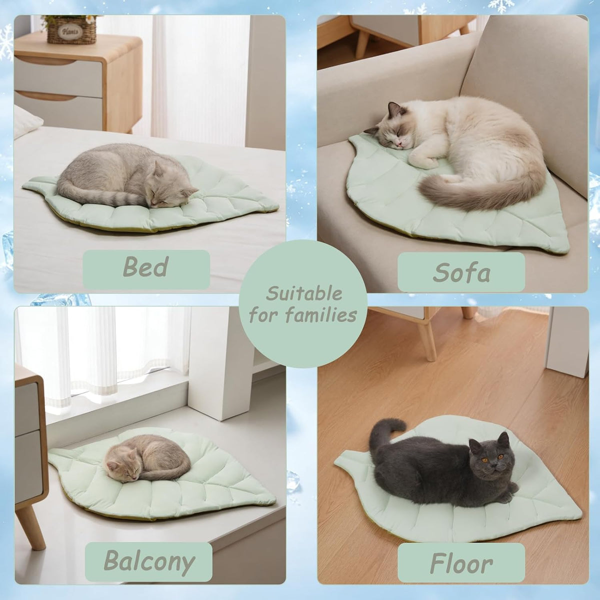 Cat Cooling Mat Cat Leaf Bed Mat Comfortable Soft Fabric Breathable Cozy for All Seasons 26.5"X20.5" Ideal for Cats Small Pets