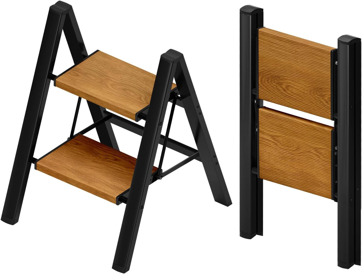 Taranta 2 Step Stool Foldable,Aluminum Step Ladder-Blackwoodgrain