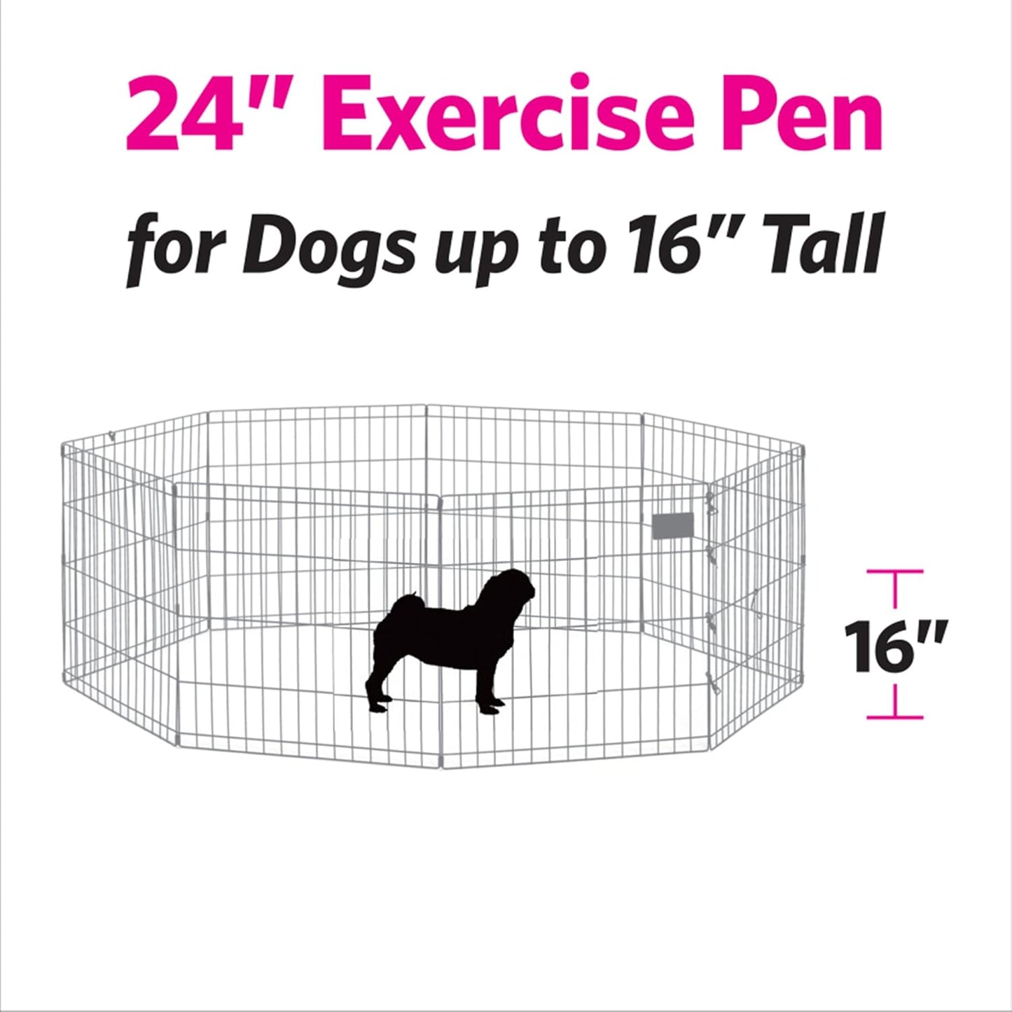 Midwest Homes for Pets 24-Inch Exercise Pen, for Indoor and Outdoor Use, 16 Sq Feet of Play, Folding Dog Pen, No Door Design for Maximum Security, Easy to Set Up, Foldable Dog Playpen