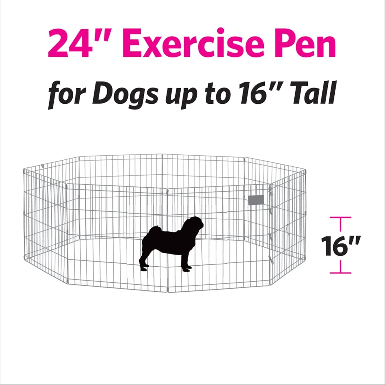 Midwest Homes for Pets 24-Inch Exercise Pen, for Indoor and Outdoor Use, 16 Sq Feet of Play, Folding Dog Pen, No Door Design for Maximum Security, Easy to Set Up, Foldable Dog Playpen