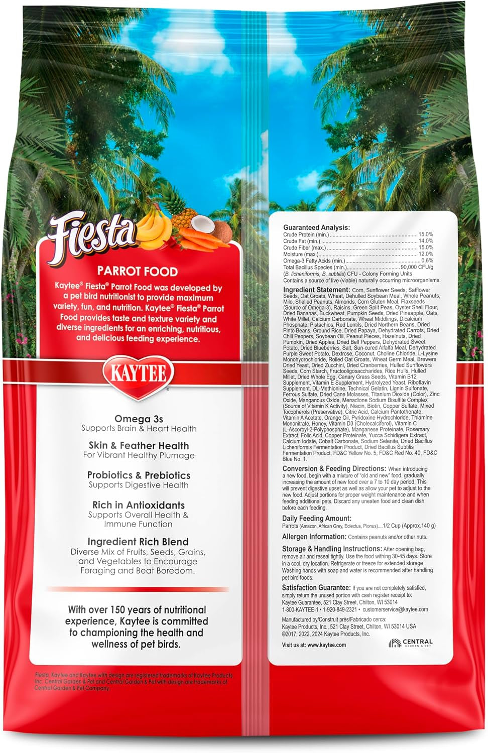 Kaytee Fiesta Parrot Food for Large Birds, 2.5 Pounds