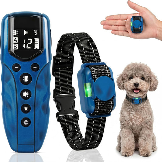 Lightest No Shock Dog Training Collar with 2000Ft Remote,Tiniest Vibrating Dog Collar,Vibration Collar for Small Dogs 5-15Lbs & Medium Large Dogs, Safe Lock, Beep, Vibrate, No Prongs, Waterproof,Blue