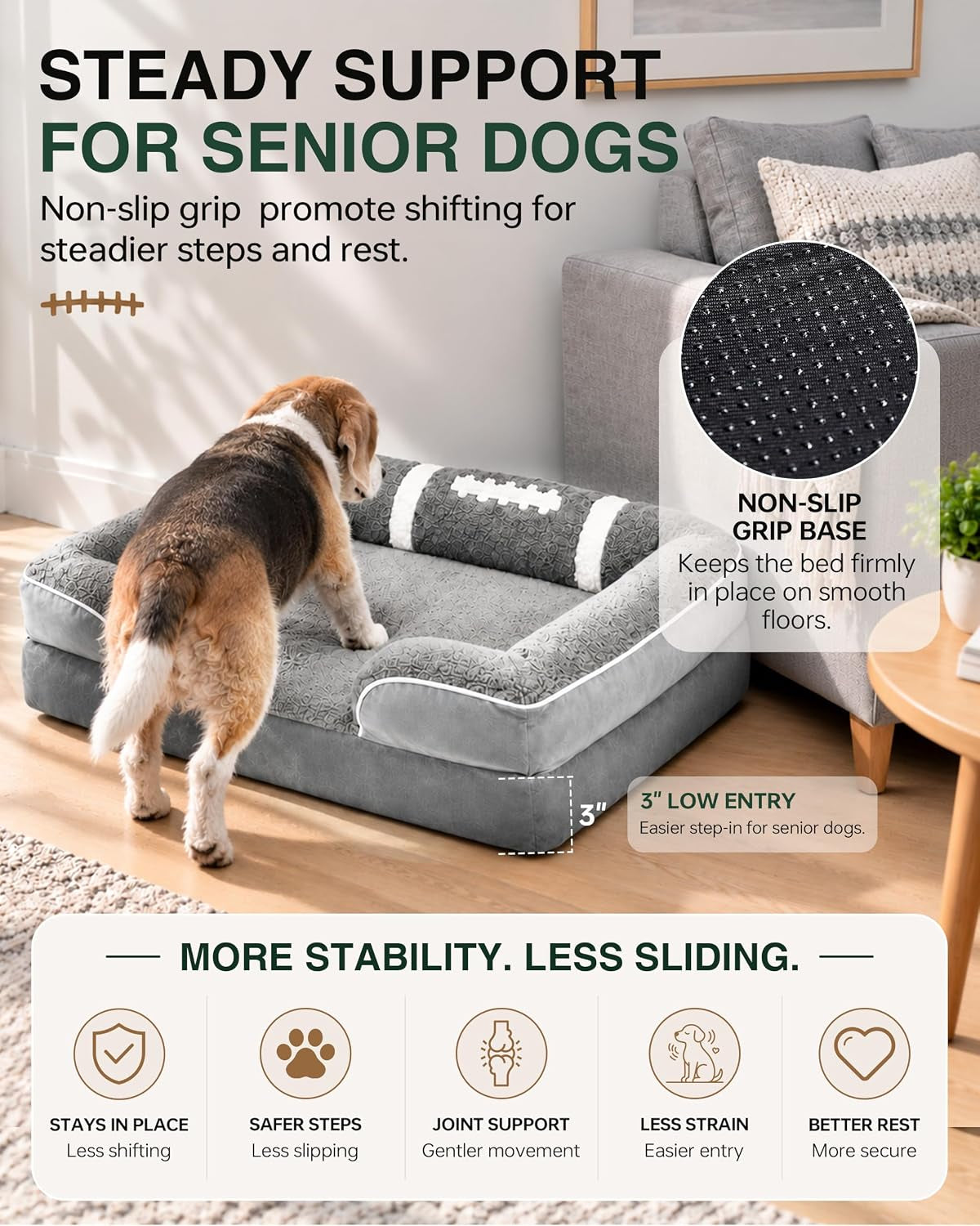 Orthopedic Dog Bed 28X22Inch,Egg Crate Foam Pet Bed with Removable Bolsters for Small Dogs & Cats up to 30Lbs,Fully Detachable Design& Non-Slip Bottom (Grey, Size M)