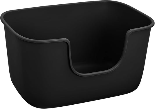 Spacetime Extra Large Litter Box with High Sides,Xl Low Entry Multi Cat Litter Pan for Kittens,Jumbo Litter Boxes for Big Cats,Anti-Splashing Cat Boxes for Indoor Cats,Open Top,Easy to Clean (Black)