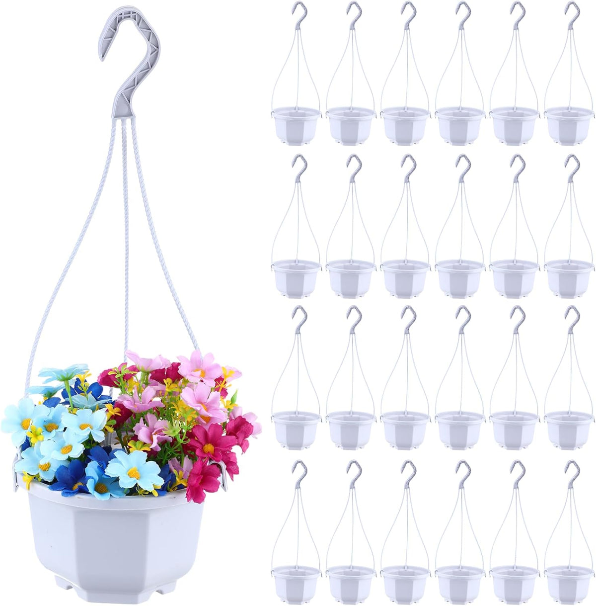 Roshtia 24 Pcs Hanging Planter Pot with Hook, Ceramic White, 6 Inch