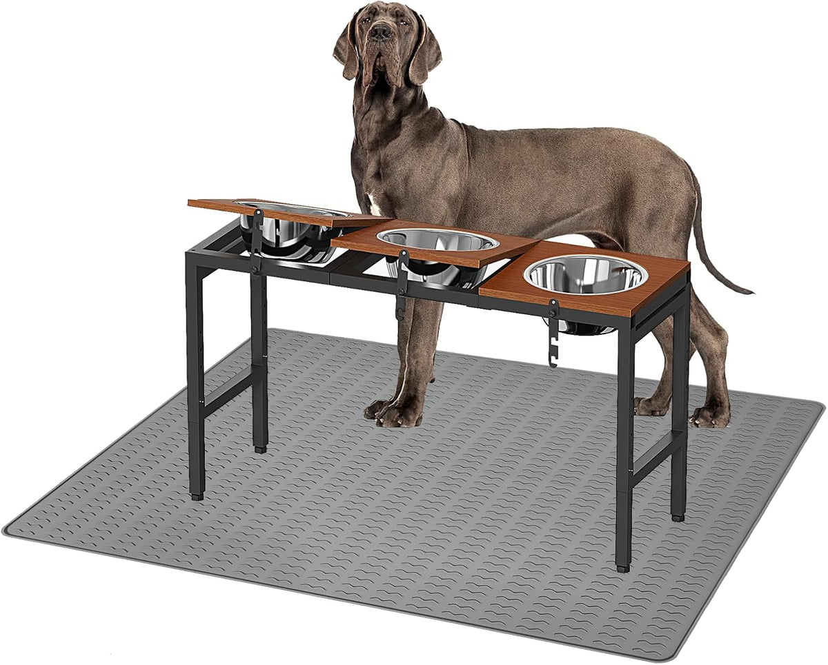 Elevated Dog Bowls & Floor Protection Mat, Adjustable Raised Dog Bowl Stand for Large Breed, 47X35In XXL Waterproof Easy Clean Silicone Mat