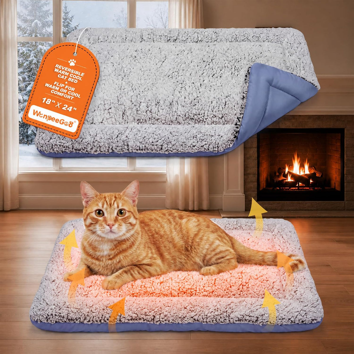 Self Warming Cat Bed, Reversible Cooling Mat for Cats, Dark Blue, 18X24 In