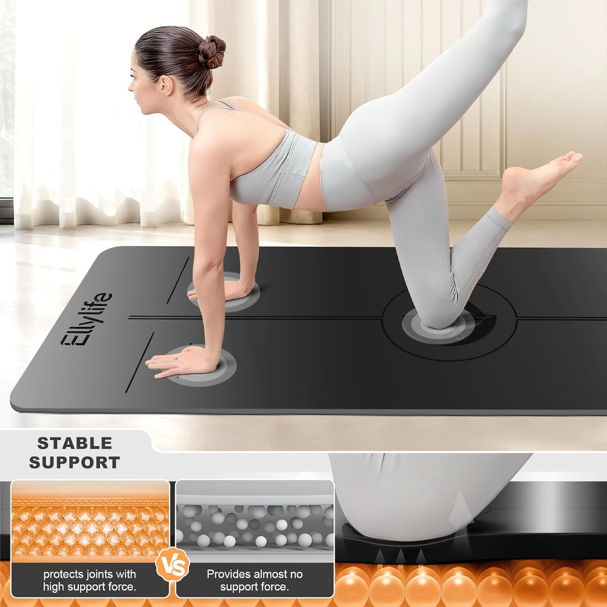 Yoga Mat - Non Slip Natural Rubber Yoga Mat, Alignment Lines, Ultimate Grip