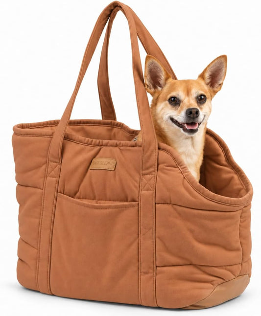 Plush Dog Purse Carrier for Small Dogs, Soft Tote, Brown