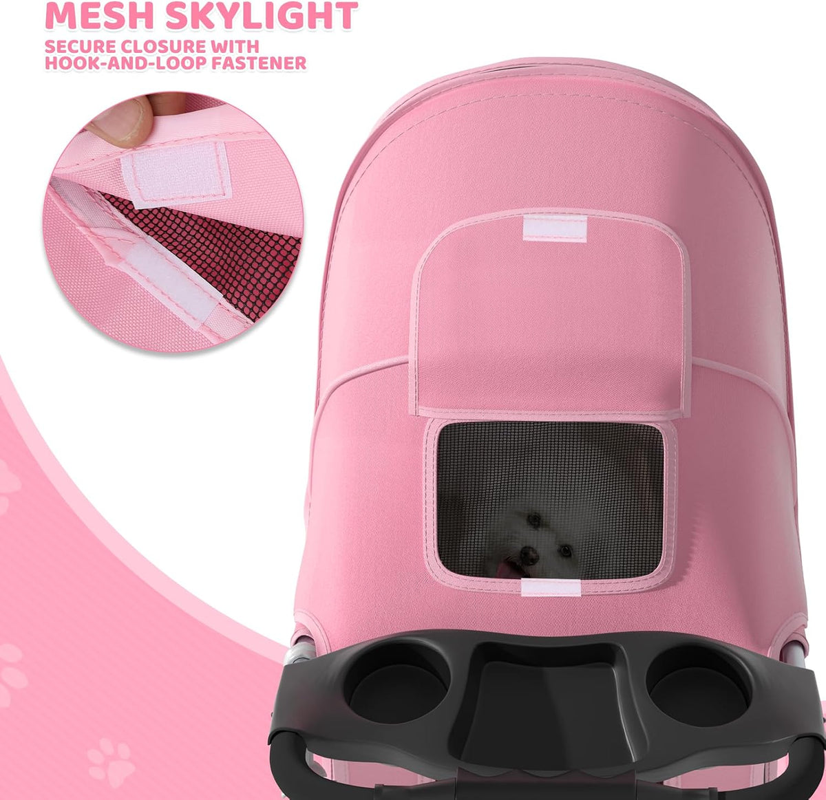 Magshion 3-Wheel Pet Stroller for Small/Medium Dog Cat, up to 33Lbs, Pink