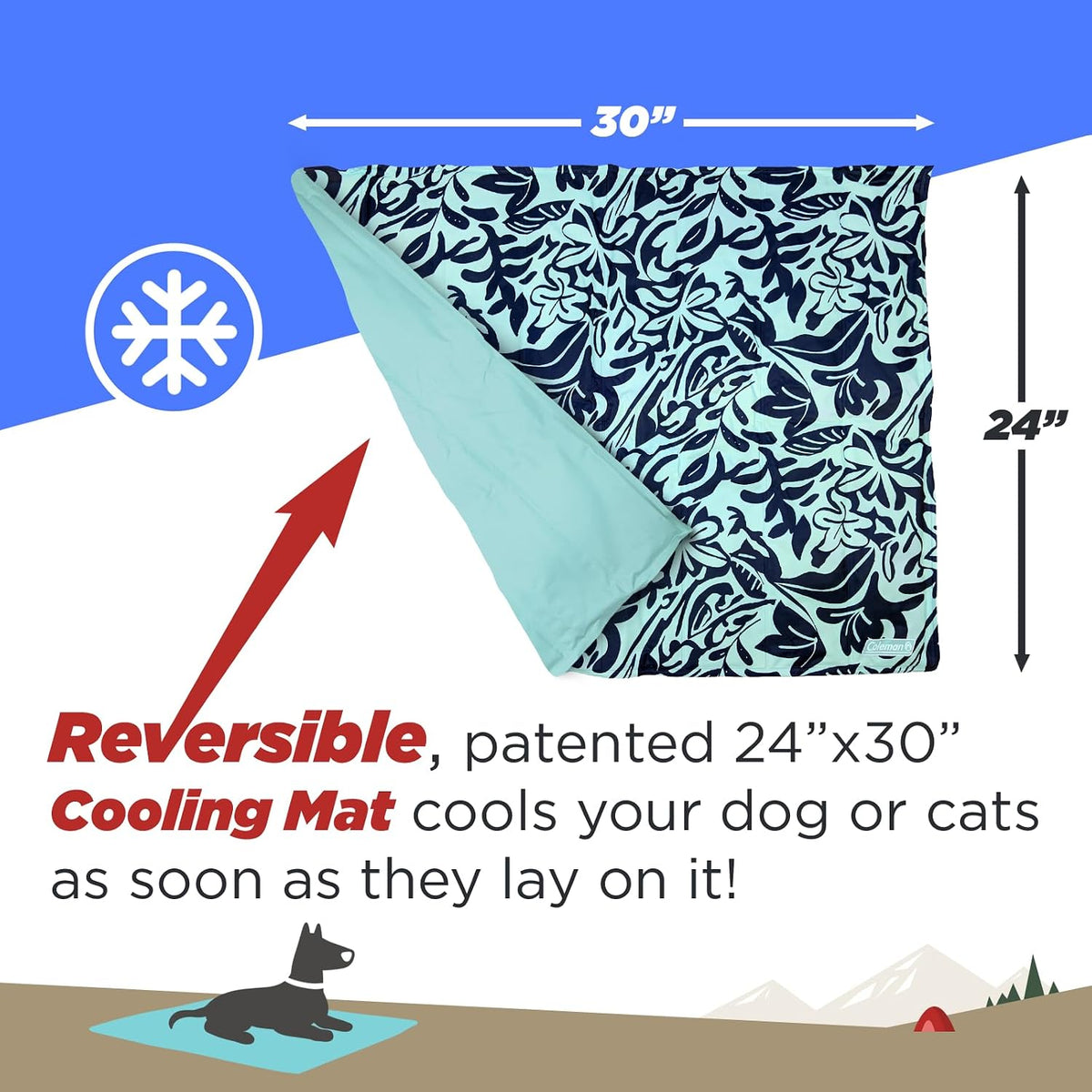Coleman Medium Navy Botanical Pattern Reversible Cooling Mat – 24” X 30”