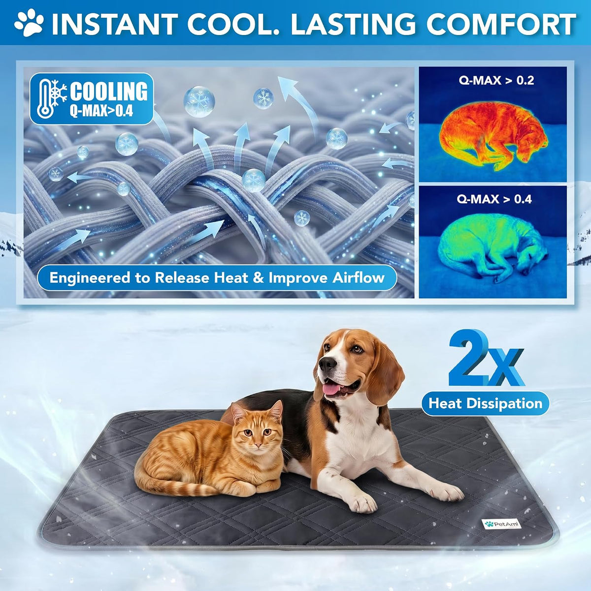 Petami Waterproof Dog Cooling Mat Pet Pad for Crate Couch Bed, Grey, 60X80