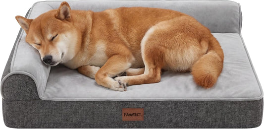 Pawfect Orthopedic Dog Bed for Small, Medium & Large Dogs, Memory Foam Pet Bed with 3 Waterproof Covers, Washable Removable Velvet Cover, Supportive Bolsters, Non-Slip Base (Medium: 32.5"X24.5"X7.5")