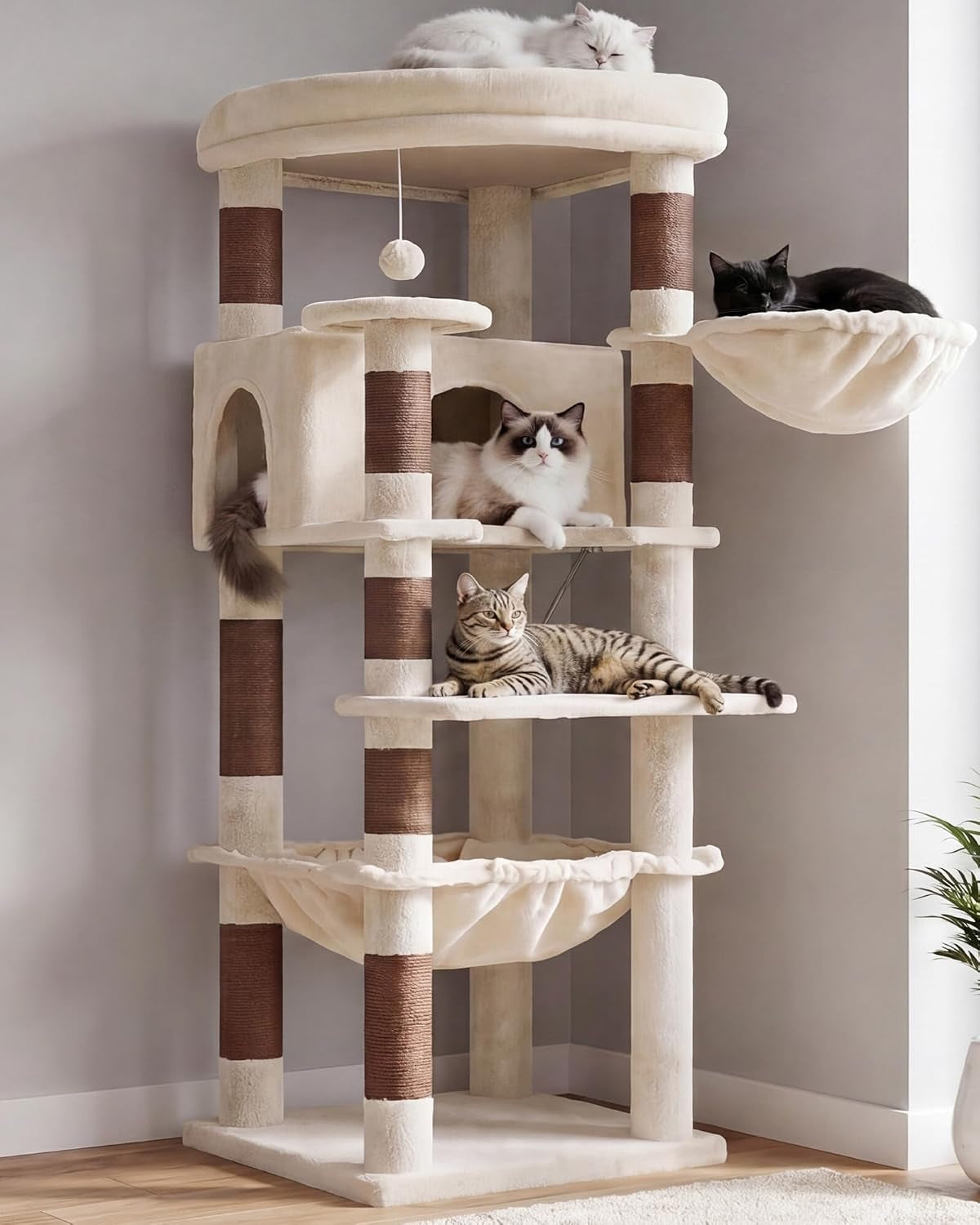 Heybly 53.1" Corner Cat Tree for Large Cats – Interactive Play HCT029MJ