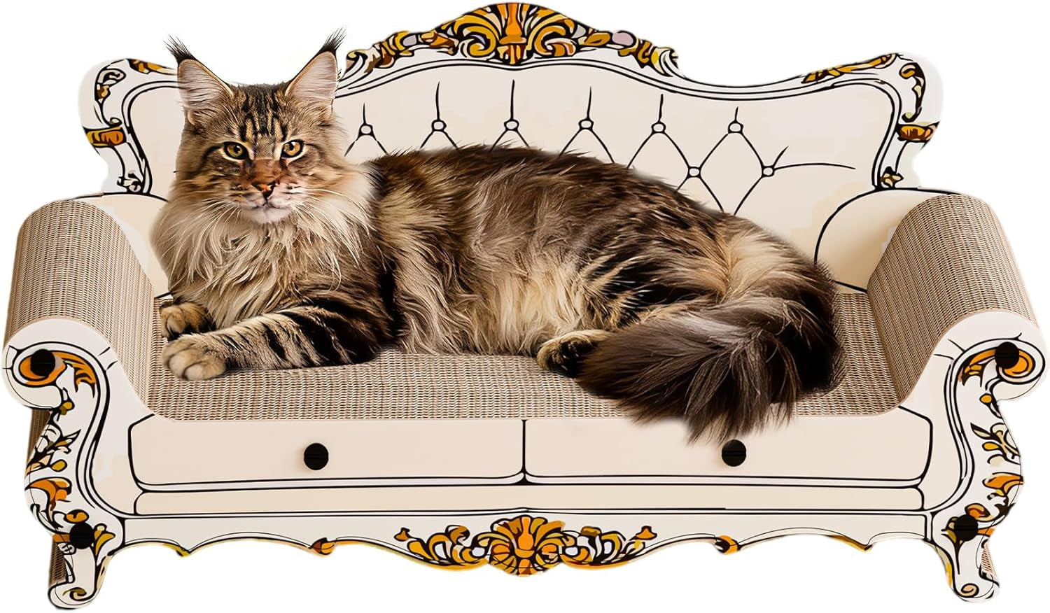 Cat Scratcher Bed,Sofa-Shaped Cat Scratcher Couch, Large Luxury Durable Cardboard Sofa Scratcher Pad Furniture Protector for Indoor Cats Scrach,Rest and Play,23.6 Inches,Beige