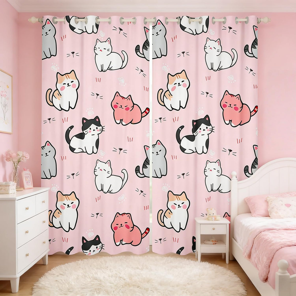 Erosebridal Pink Cat Blackout Curtains 38''Wx54''L, 2 Panels