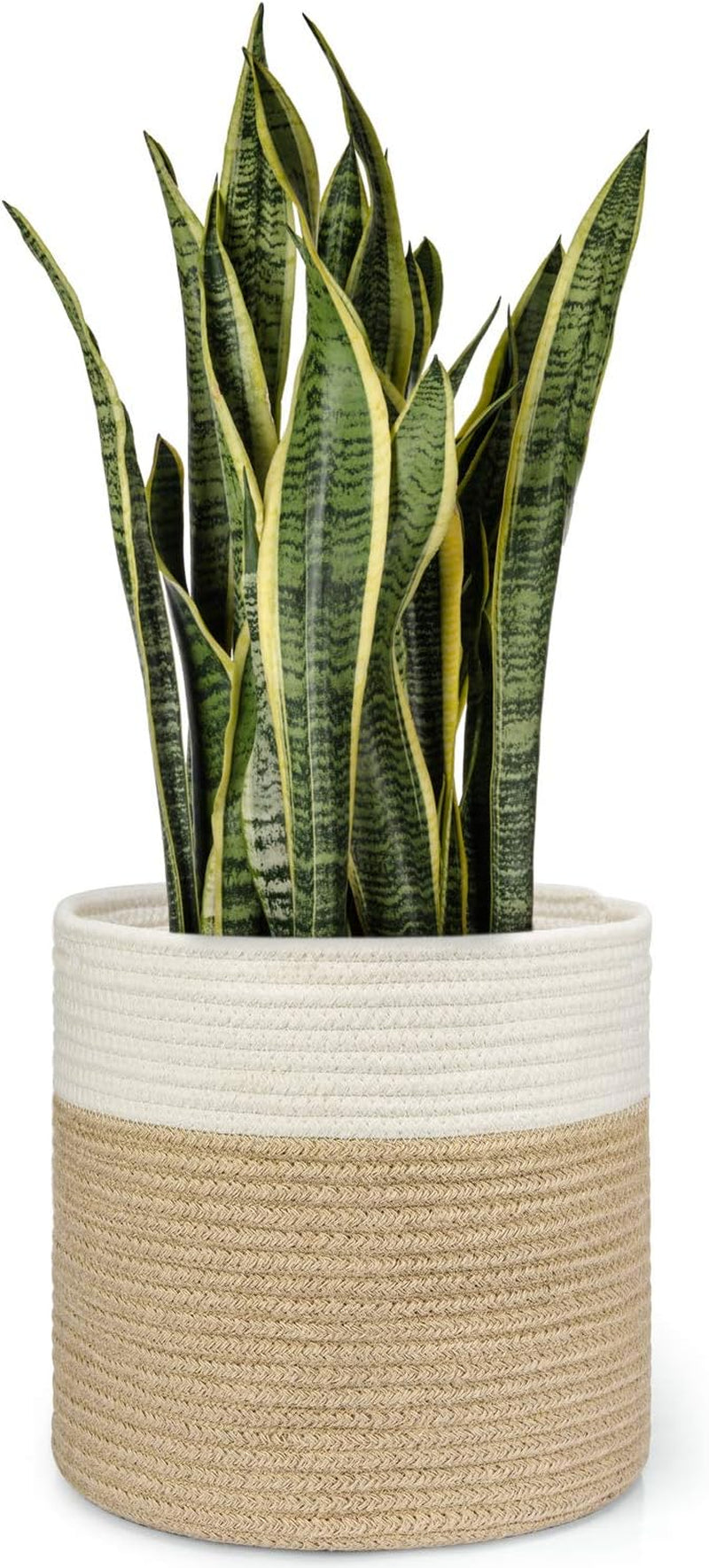 Dahey Plant Basket Indoor for 10 Inch Pot Woven Jute Planter, White & Beige