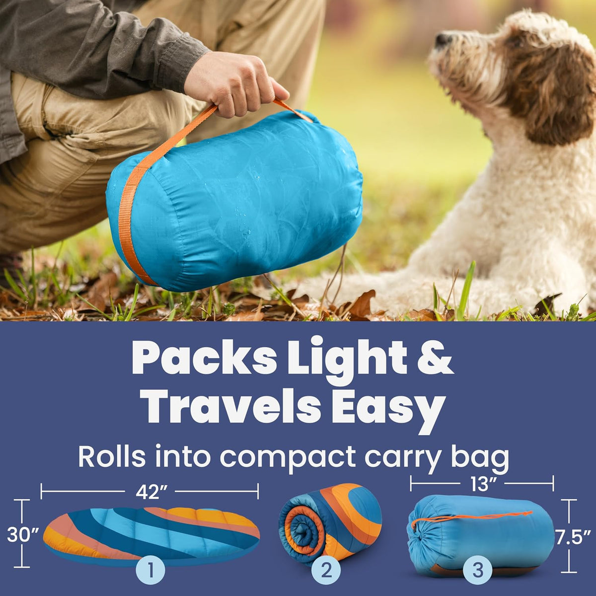 Travel Dog Bed, 42X30In, Foldable & Packable with Carry Bag, Teal