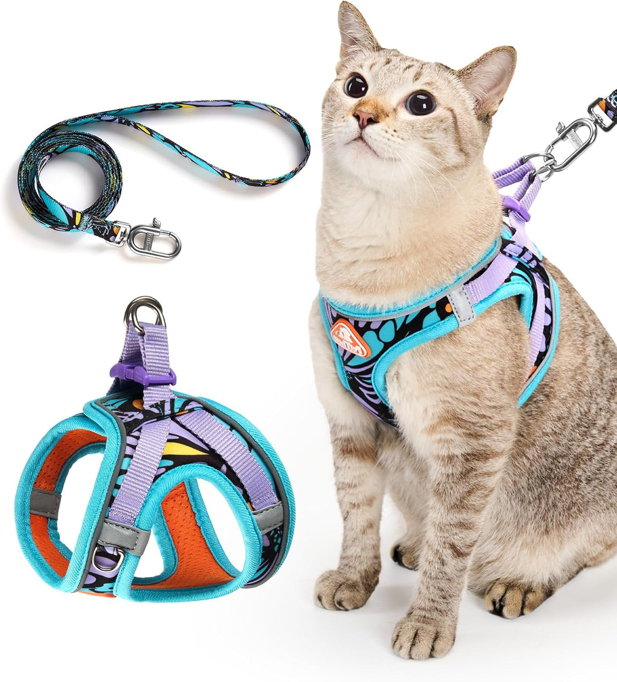 Upgraded Cat Harness and Leash Set - Step-In Escape Proof Adjustable Cat Harness, Comfortable Soft Lightweight, Reflective Harness for Walking, Travel, Camping (Butterfly Magic, M)