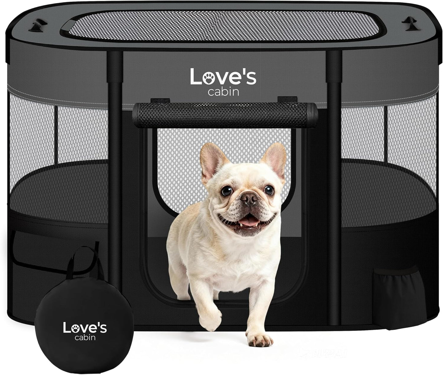 Love'S Cabin Pet Puppy Dog Playpen, Medium Dog Tent Crates Cage Indoor/Outdoor, Portable Exercise Playpen for Cat, Foldable Pop up Dog Kennel Playpen with Carring Case (M, Grey)