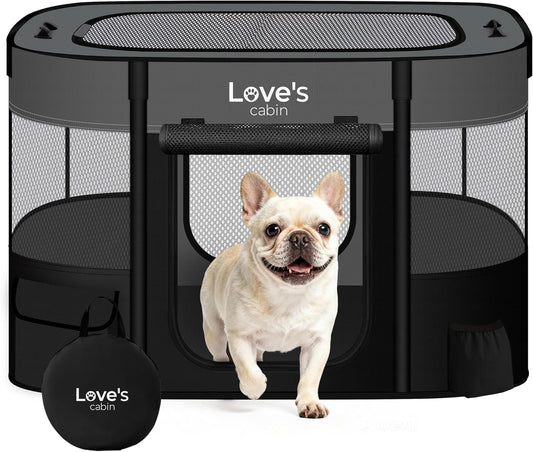 Love'S Cabin Pet Puppy Dog Playpen, Medium Dog Tent Crates Cage Indoor/Outdoor, Portable Exercise Playpen for Cat, Foldable Pop up Dog Kennel Playpen with Carring Case (M, Grey)