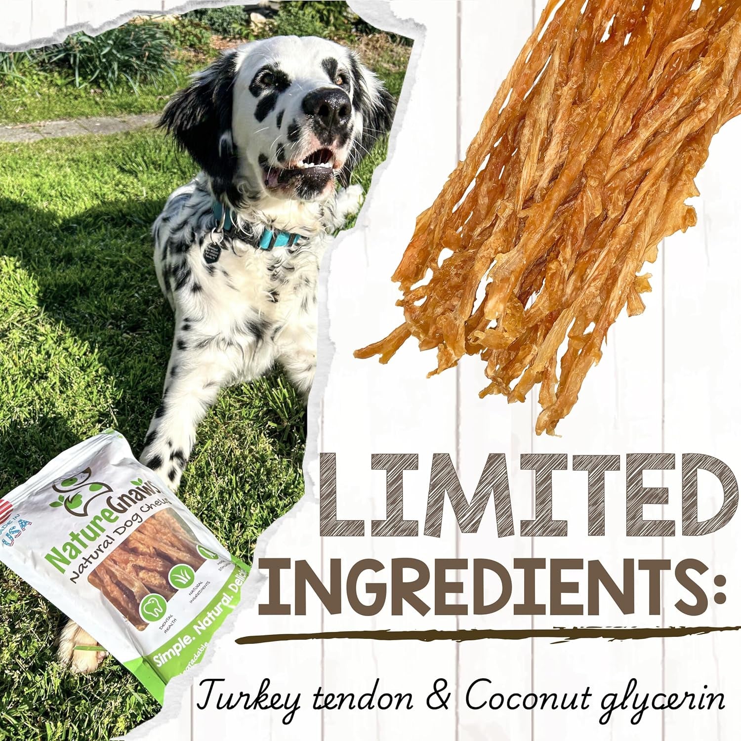 Nature Gnaws USA Turkey Tendons for Dogs (4Oz) - Delicious Grain Free Reward Snack for Small, Medium & Large Breeds - Premium Natural Dog Chew Treats