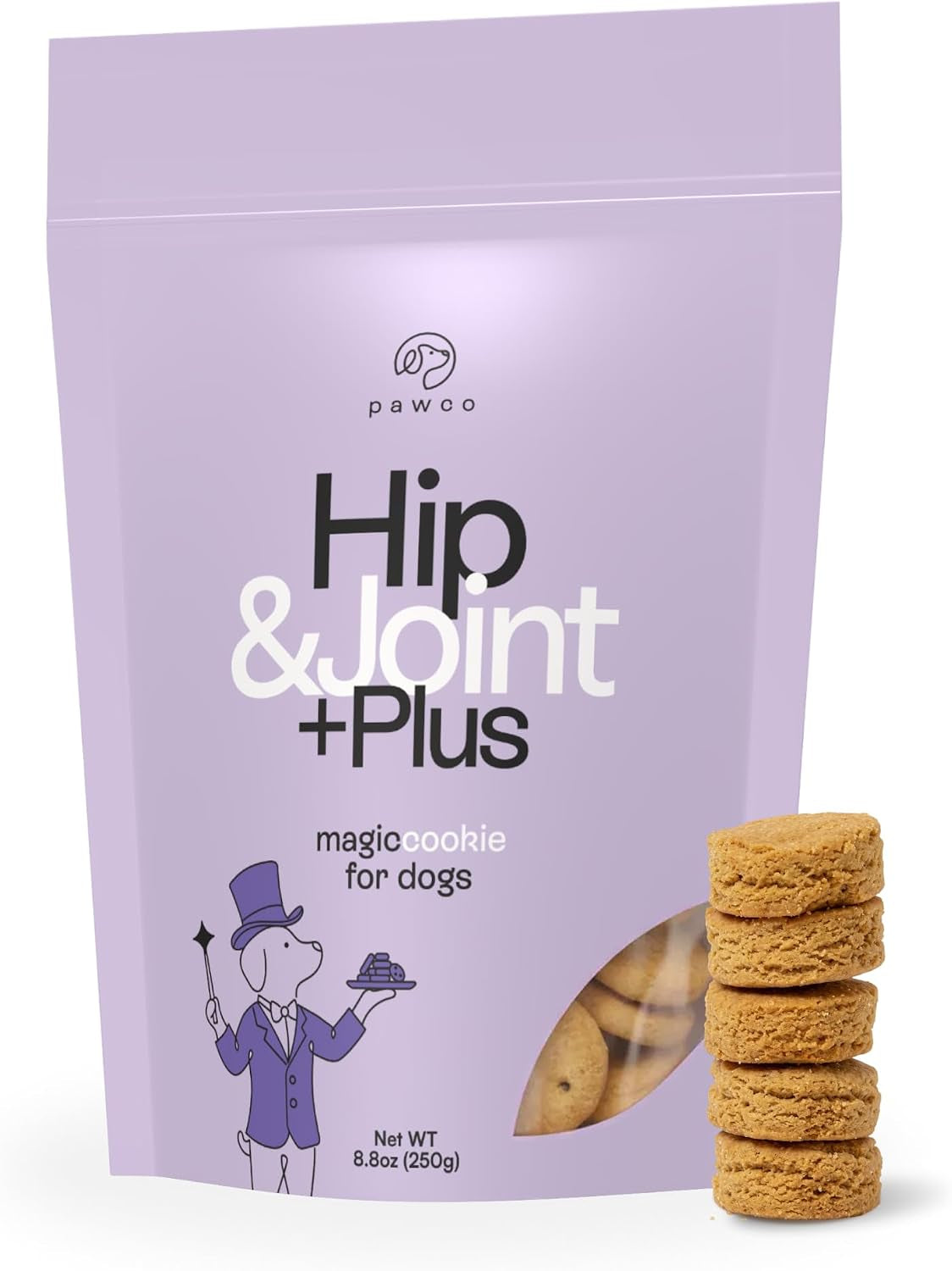 Pawco Dog Treats, Hip & Joint – Supports Mobility in Senior & Active Dogs – Crunchy Dog Cookies with Omega-3 & DHA, Peanut Butter & Apple – Supportive & Healthy Rewards for Dogs – Magic Cookie – 8.8Oz