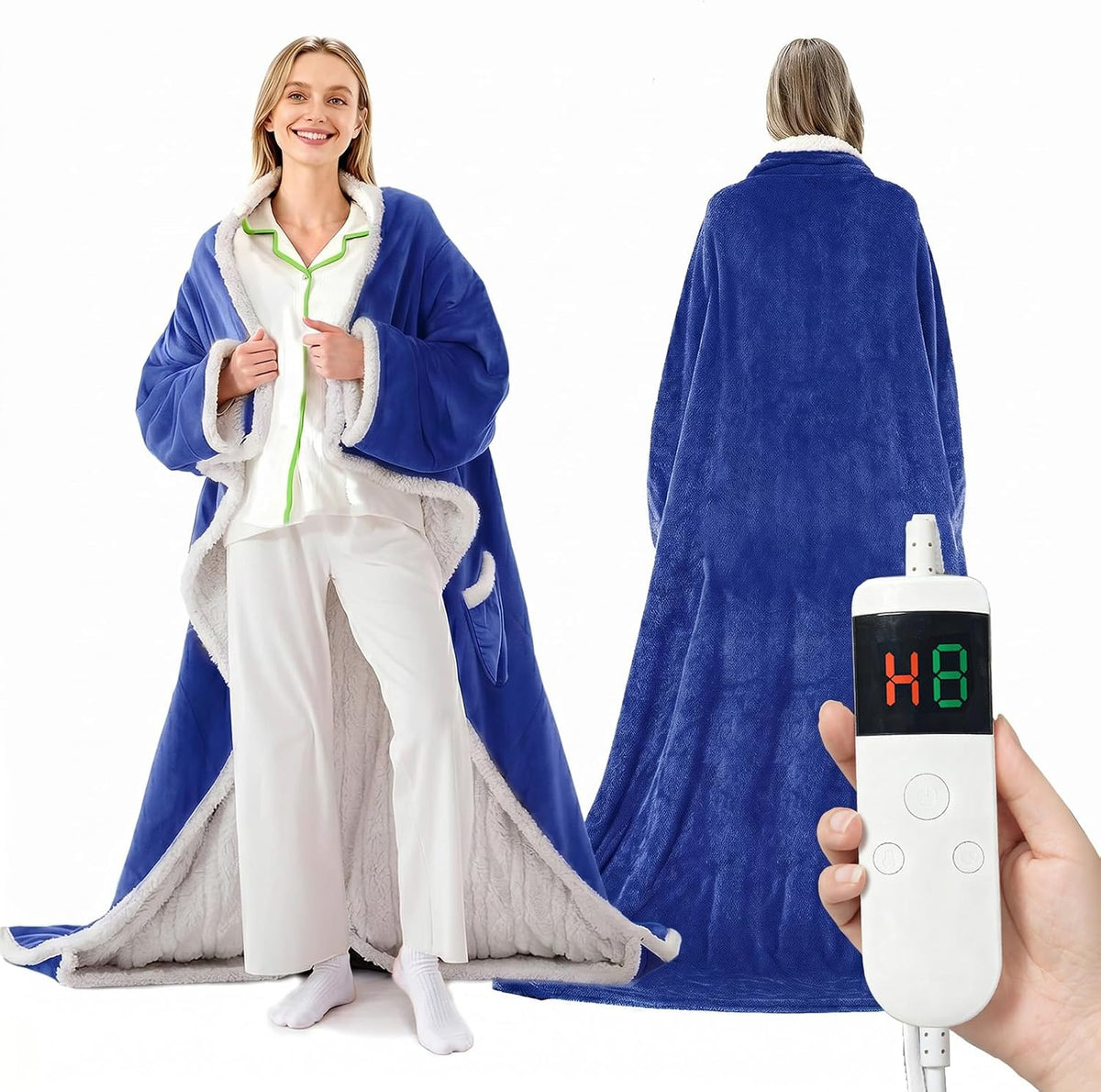 Wearable Heated Blanket with Sleeves & Foot Pocket, Heated Throw Blankets Fast Heating Blanket with 10 Heat Settings Auto Shut off Over-Heat Protection-Warm Gift, Machine Washable, 52”*72”+18”