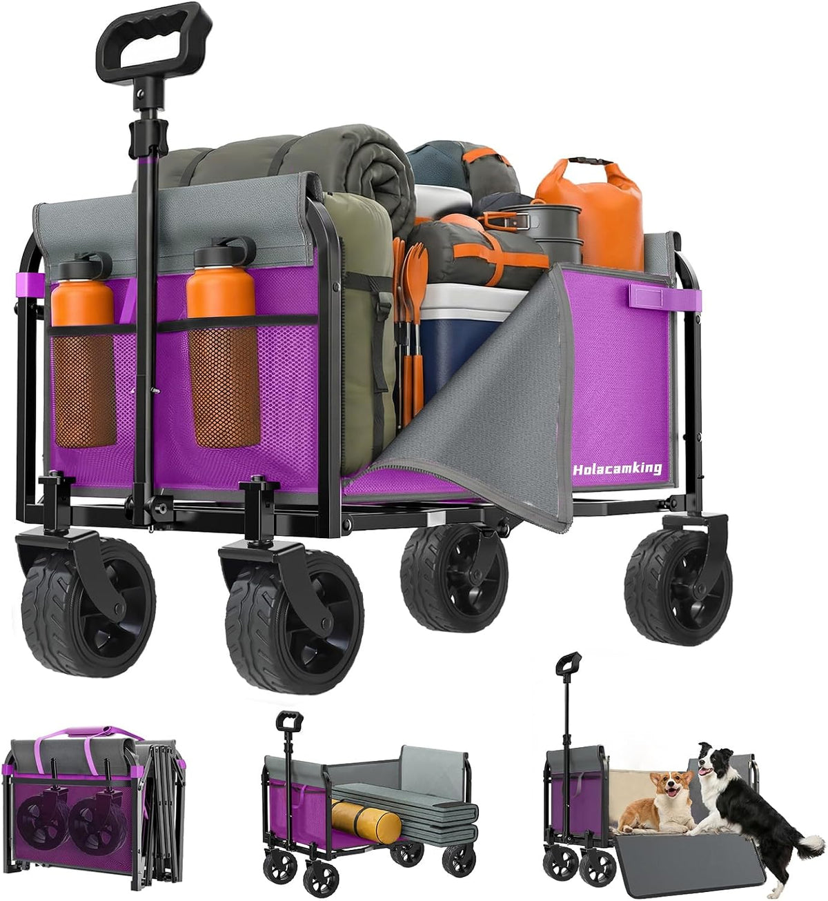 Portable Collapsible Wagon, Foldable Cart with Removable Side