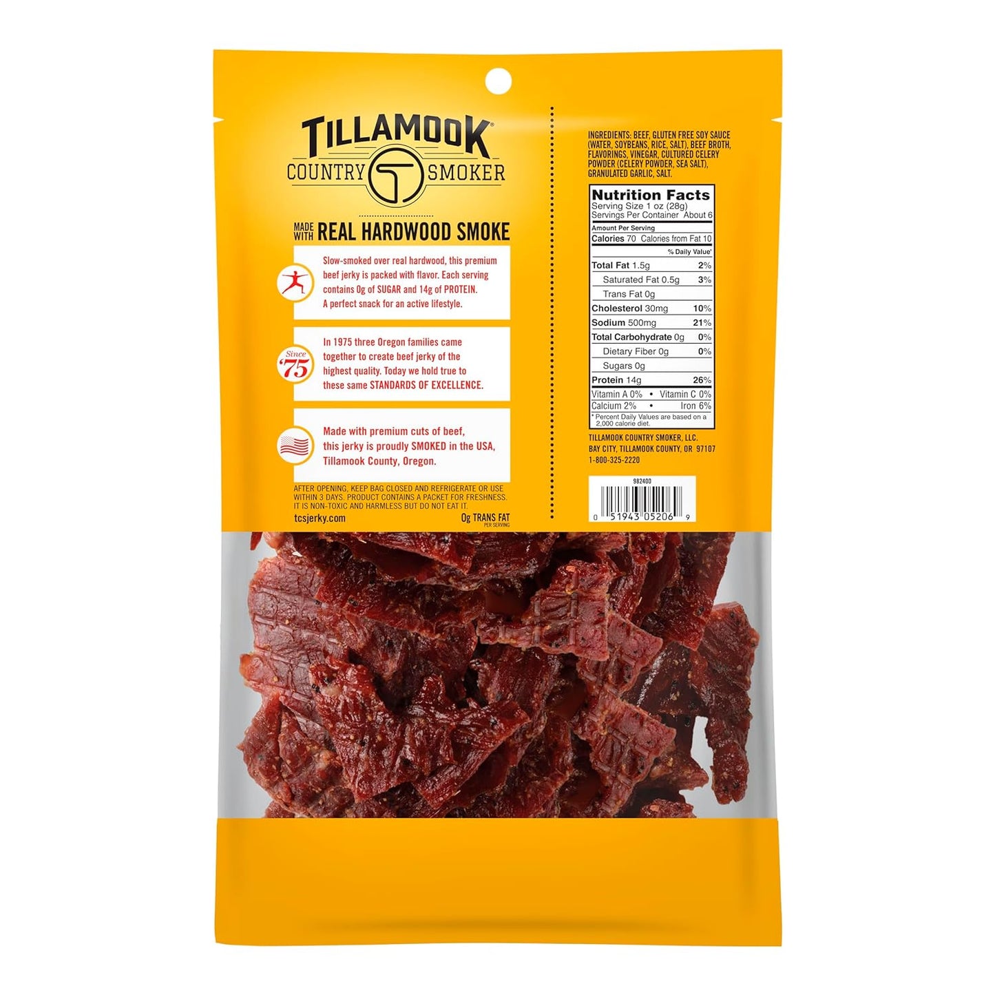 Tillamook Country Smoker Zero Sugar Original Beef Jerky Sticks, 6.5 Oz, Pack of 2, 14G Protein, Real Hardwood Slow-Smoked, High Protein, Low Carb Meat Snacks, Keto-Friendly, 0G Sugar & Total Carbs