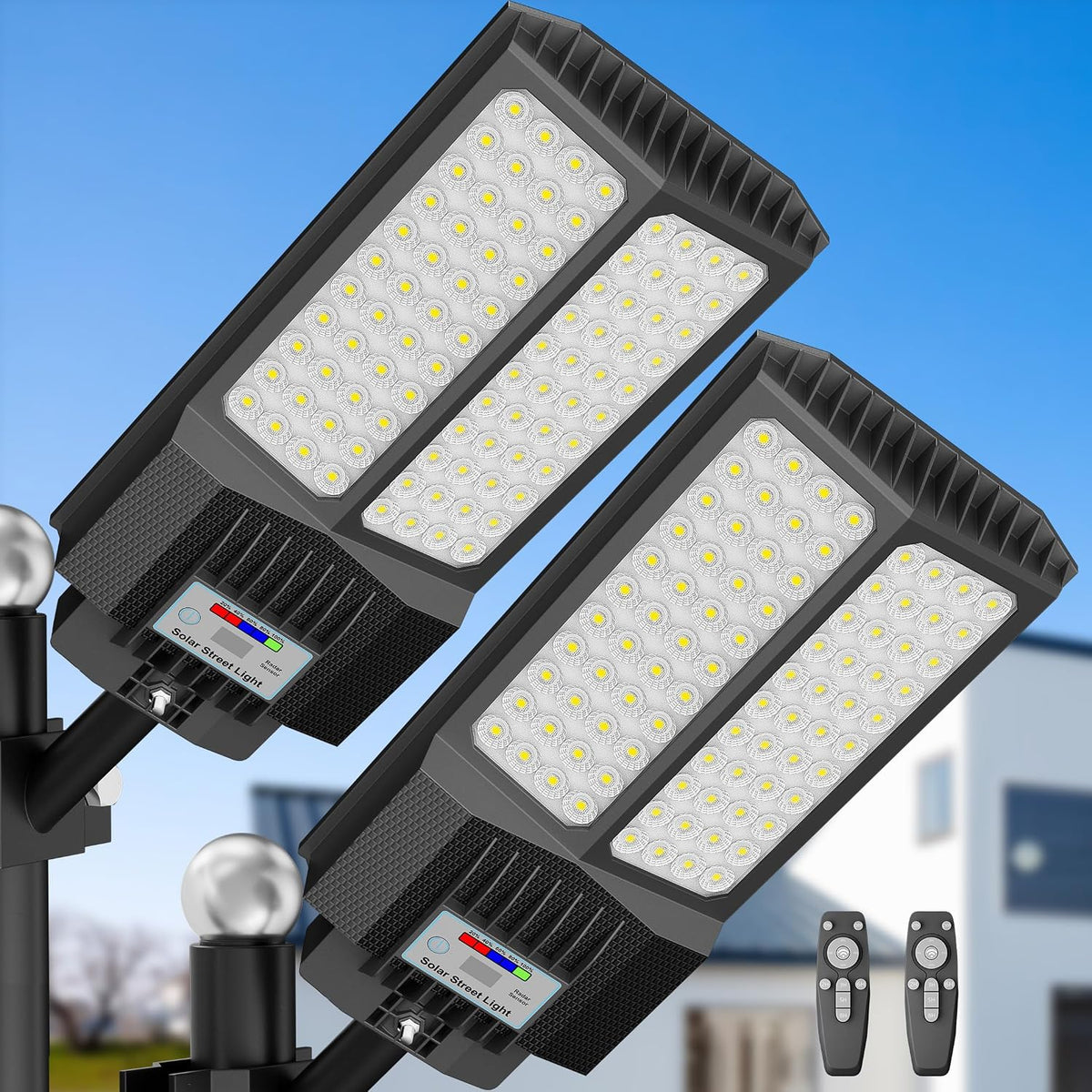 Solar Lights Outdoor Waterproof - 9000W Dusk to Dawn Solar Street Lights with Remote, Motion Sensor, 3 Modes for Yard, Driveway, Garage, Garden, Barn (2Pack)