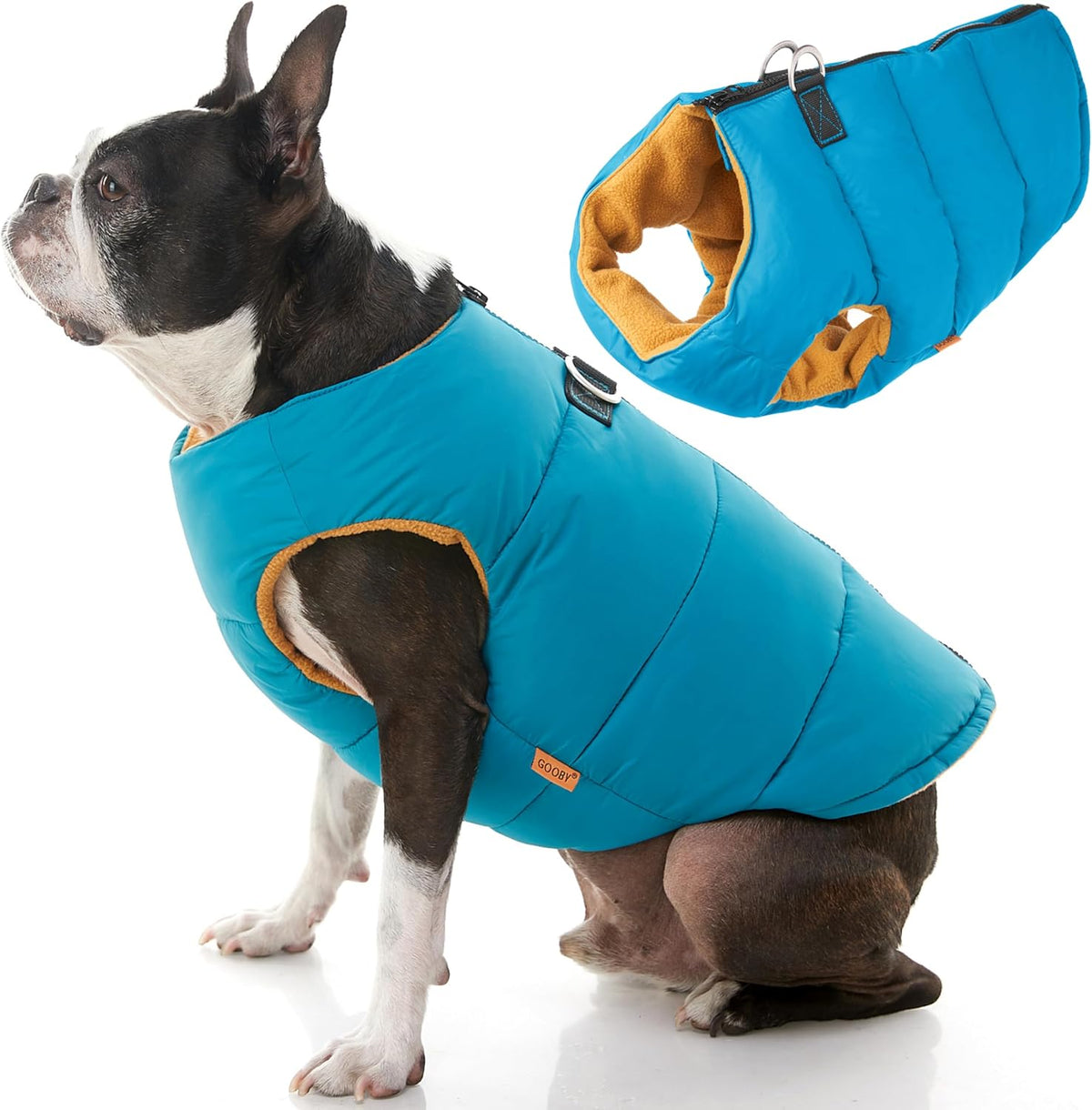 Gooby Padded Vest Dog Jacket, Solid Turquoise, Small