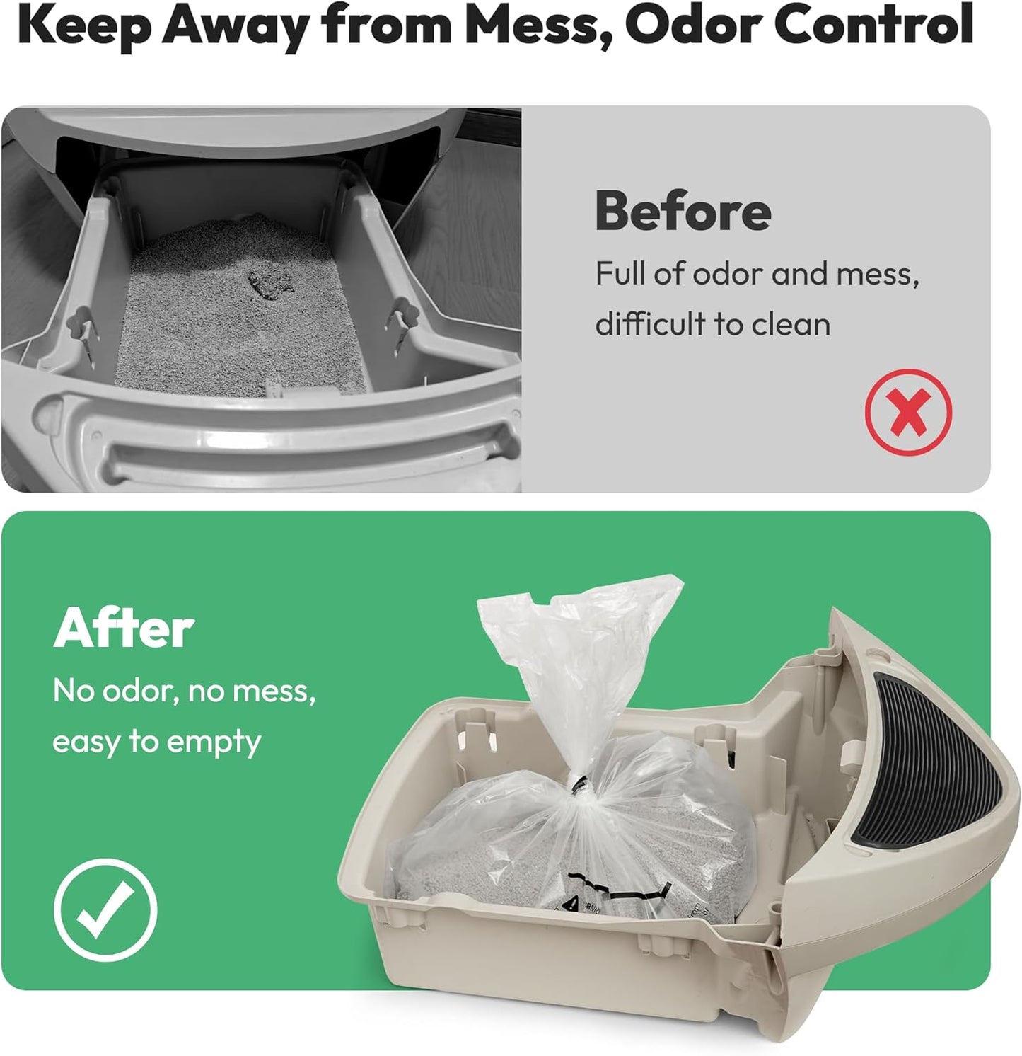 Waste Bags, Compatible with Litter Robot 4/5/3, 50 Pack Liners for Self Cleaning Litter Box, 9-11 Gallon Capacity, Pre-Separated, Transparent, Replacement Cat Litter Bags