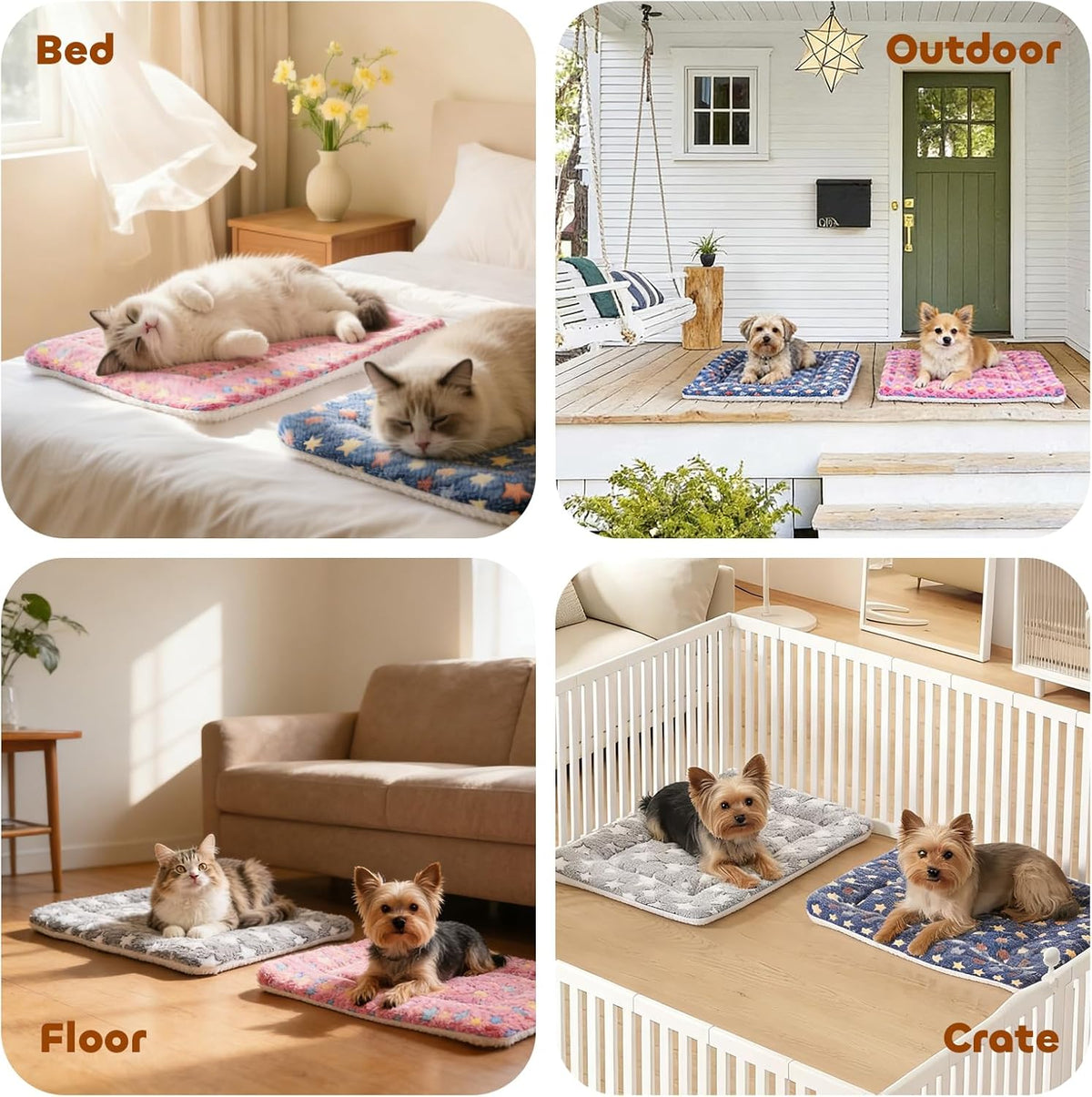 Mora Pets Cat Bed Ultra Soft Dog Crate Pad Star Print 14 X 17.5 Inch Grey