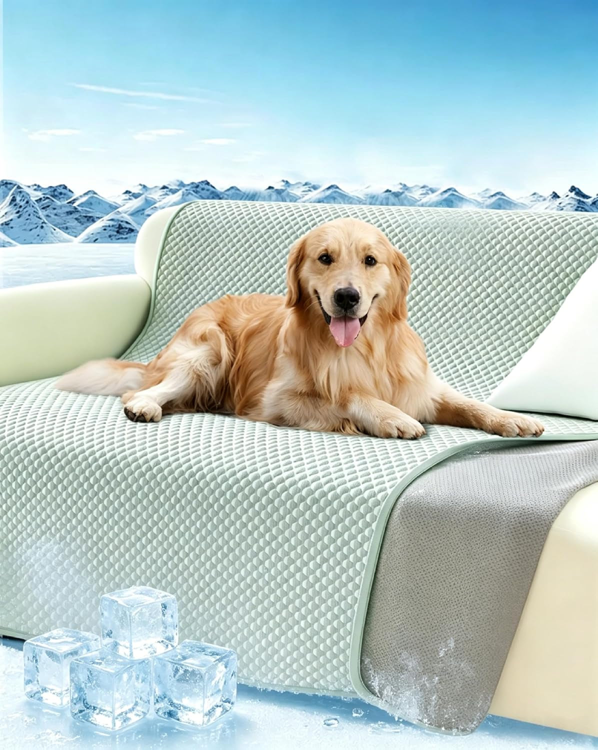 Lekereise Cooling Mat for Dogs - Self-Dog Cooling Mat Indoor, Pressure-Activated Cold Blanket for Sofa, Floor & Car, Crate, 62'' X 82'', Green
