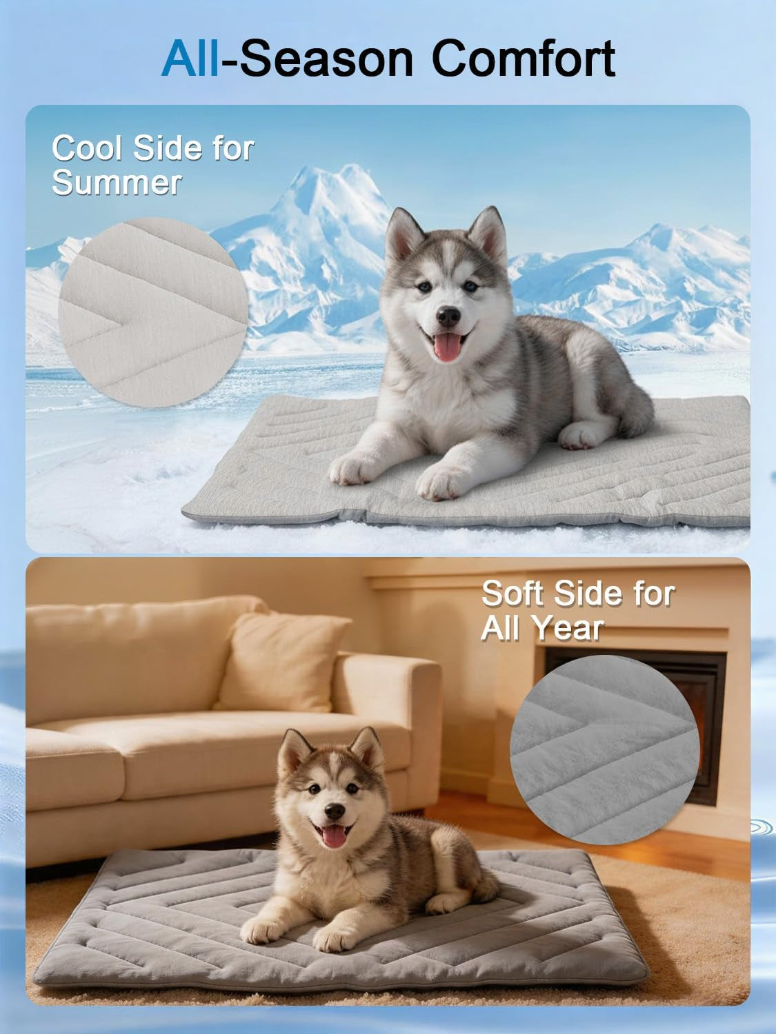 Dog Cooling Mat Self Coolings Foldable Cooling Pad for Dog in Summer Coolings Mat for Dogs and Cats Machine Washable (Rectangle,Gray, Medium-36 L X 23" W)