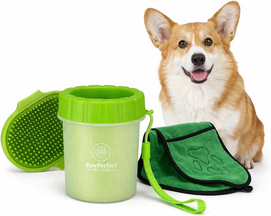 Dog Paw Cleaner Cup – Portable Paw Washer for Muddy Paws, Soft Silicone Scrubber with Microfiber Towel, Dog Paw Cleaning Kit for Small, Medium & Large Dogs