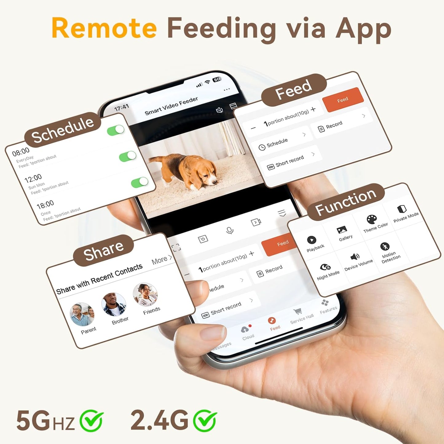 UTCG Automatic Dog Feeder with Camera: 8L/33 Cups 5G Wifi Timed Food Dispenser for Medium Dogs - 1080P HD Night Vision Video Recording 2-Way Audio APP Control